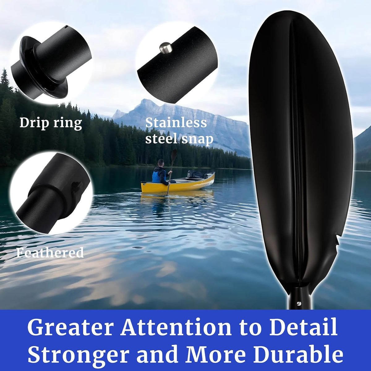 Kayak Oar for Boating,Adjustable Kayak Paddle Alloy Shaft Kayaking Boating Canoeing Oar with Paddle Leash for Adults Men Women Outdoor Fishing Lake River Travel