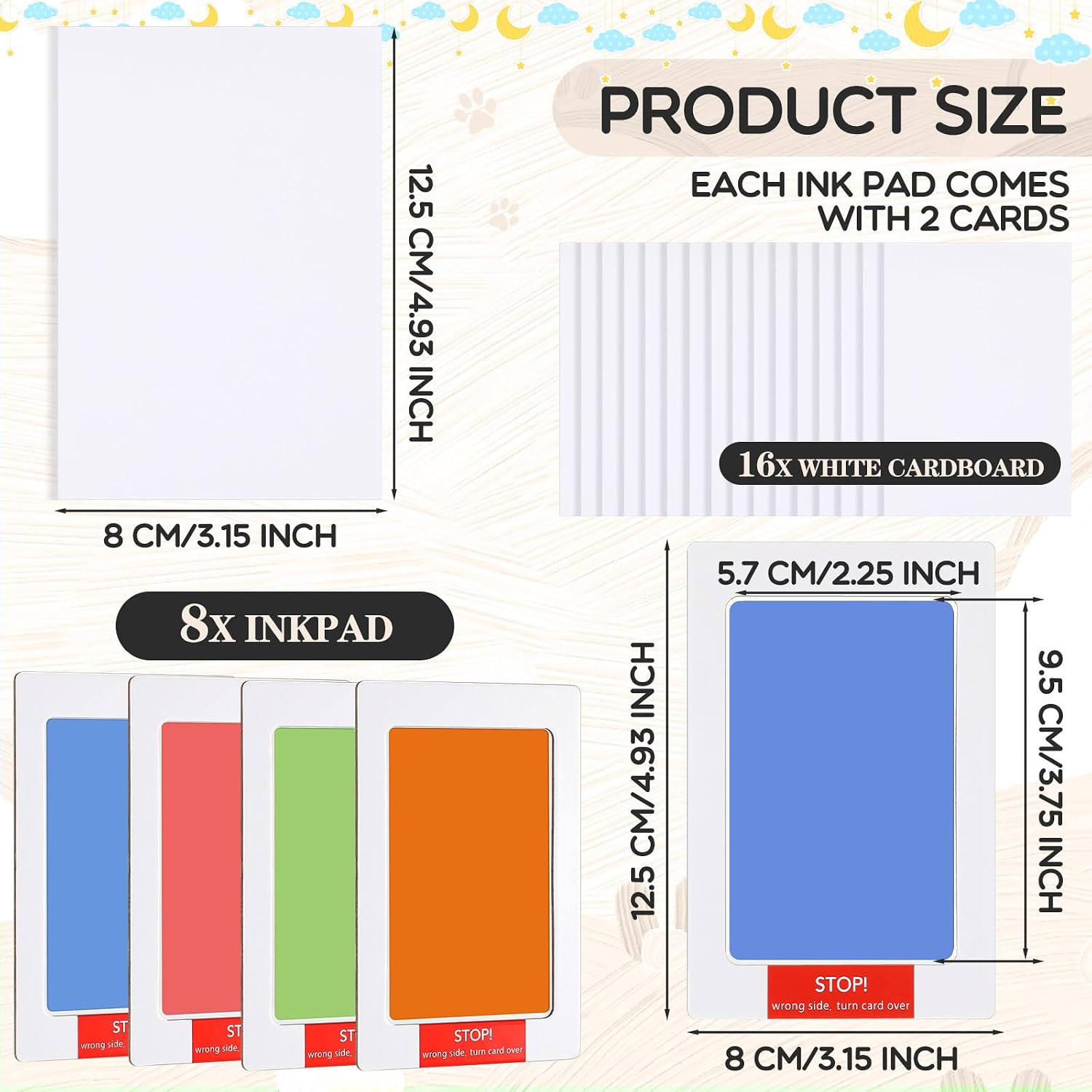 Jetec 8 Set Inkless Hand Footprint Paw Print Kit Ink Pad, 4 Colors
