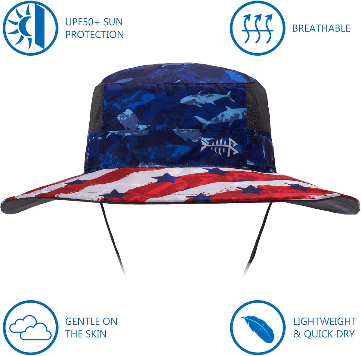 BASSDASH UPF 50+ Sun Fishing Hat Water Resistant with Detachable Neck Flap
