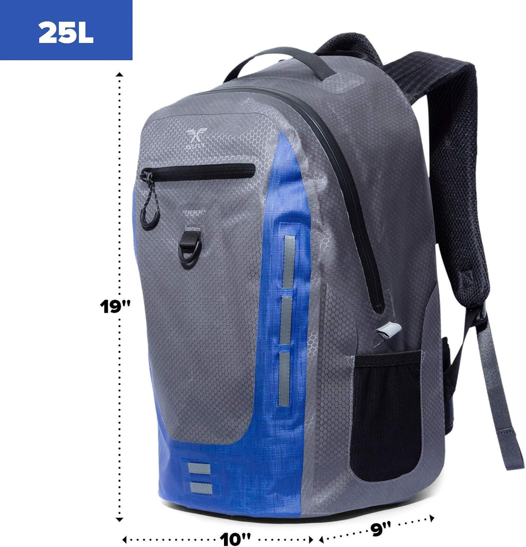 Xelfly Submersipack Waterproof Backpack - Submersible, Inflatable, Floating TPU Coated Durable Nylon Dry Bag with Airtight Zipper for Kayak, Fishing, Boating, Hiking, Paddle Board (Deep Blue, 25L)