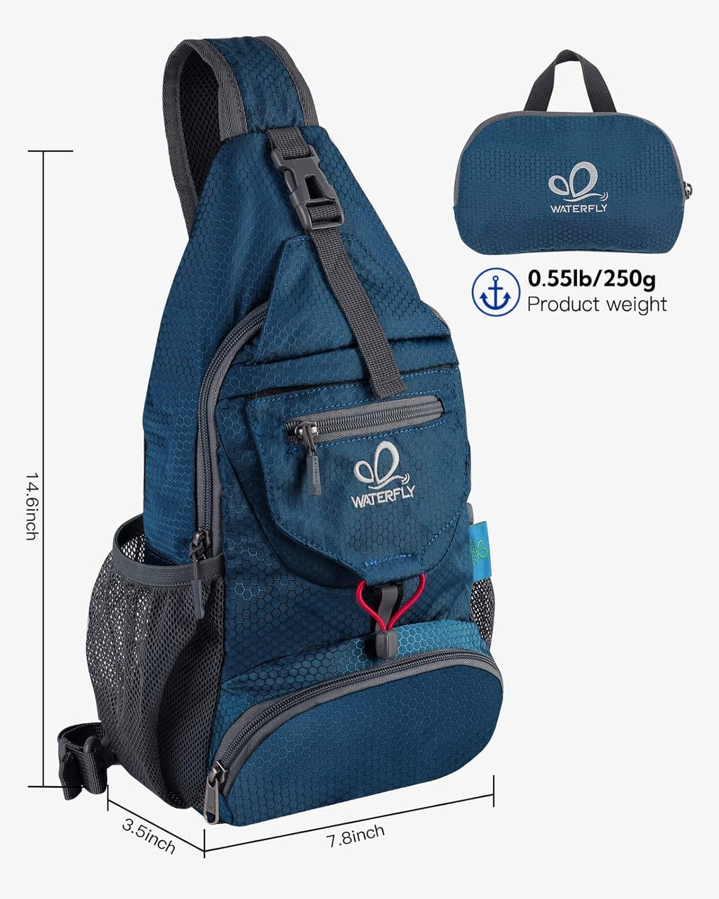 WATERFLY Packable Sling Backpack Lightweight Crossbody Bag Travel Daypack