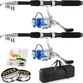 Tripquips Fishing Pole Combo, 6.9ft 2Pcs Telescopic Rods Set, Collapsible Fishing Rods, 2PCS Spinning Reel Set with Carrier Bag Freshwater Fishing Rod and Reel Combos Kits