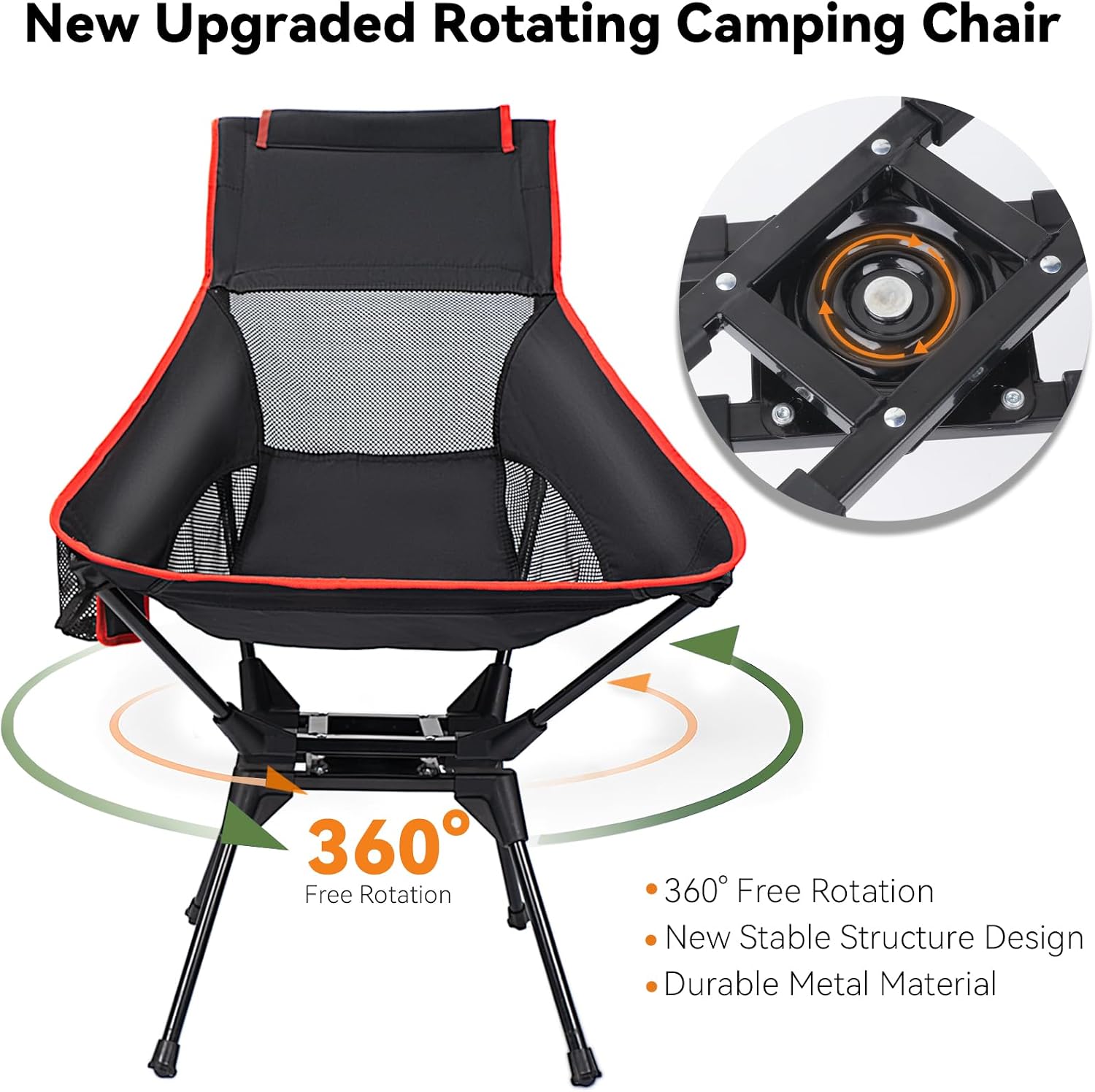 Upgraded 360° Swivel Folding Camping Chair, Lightweight High Back Portable Chairs with Head Support, Compact & Stable for Outdoor Camp, Travel, Beach, Picnic, Festival, Fishing, Hiking, Backpacking