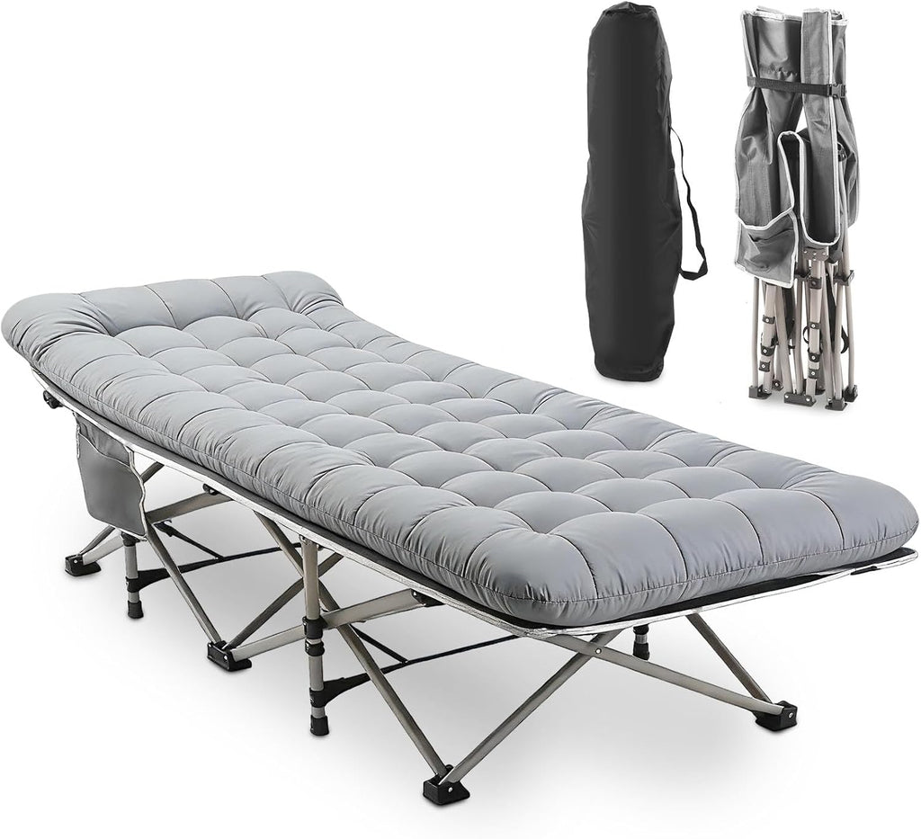 Roixeeds Camping Cot for Adults, Heavy-Duty 600D Oxford Cot for Sleeping, 28" Extra Wide, Portable Folding Camp Bed with Mat & Carry Bag for Guest, Travel, Hiking, Navy, 450LBS(Max Load)