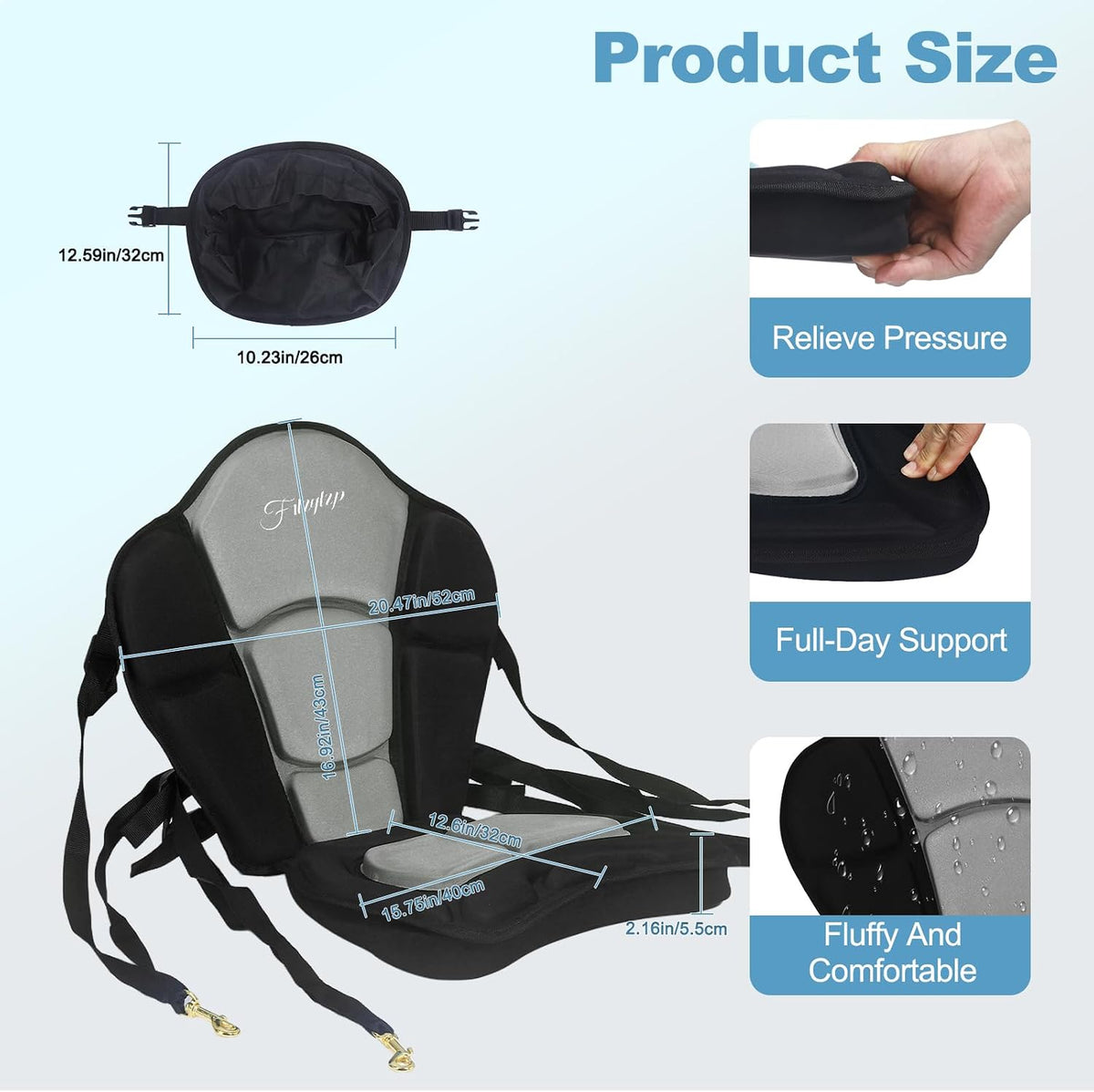 Thickened Kayak Seats - Premium Shockproof Seats with Back Support for Kayaking, Canoeing, Fishing, Paddle Boarding - Comfort, Versatility and Extra Storage (Gray,1 pcs)