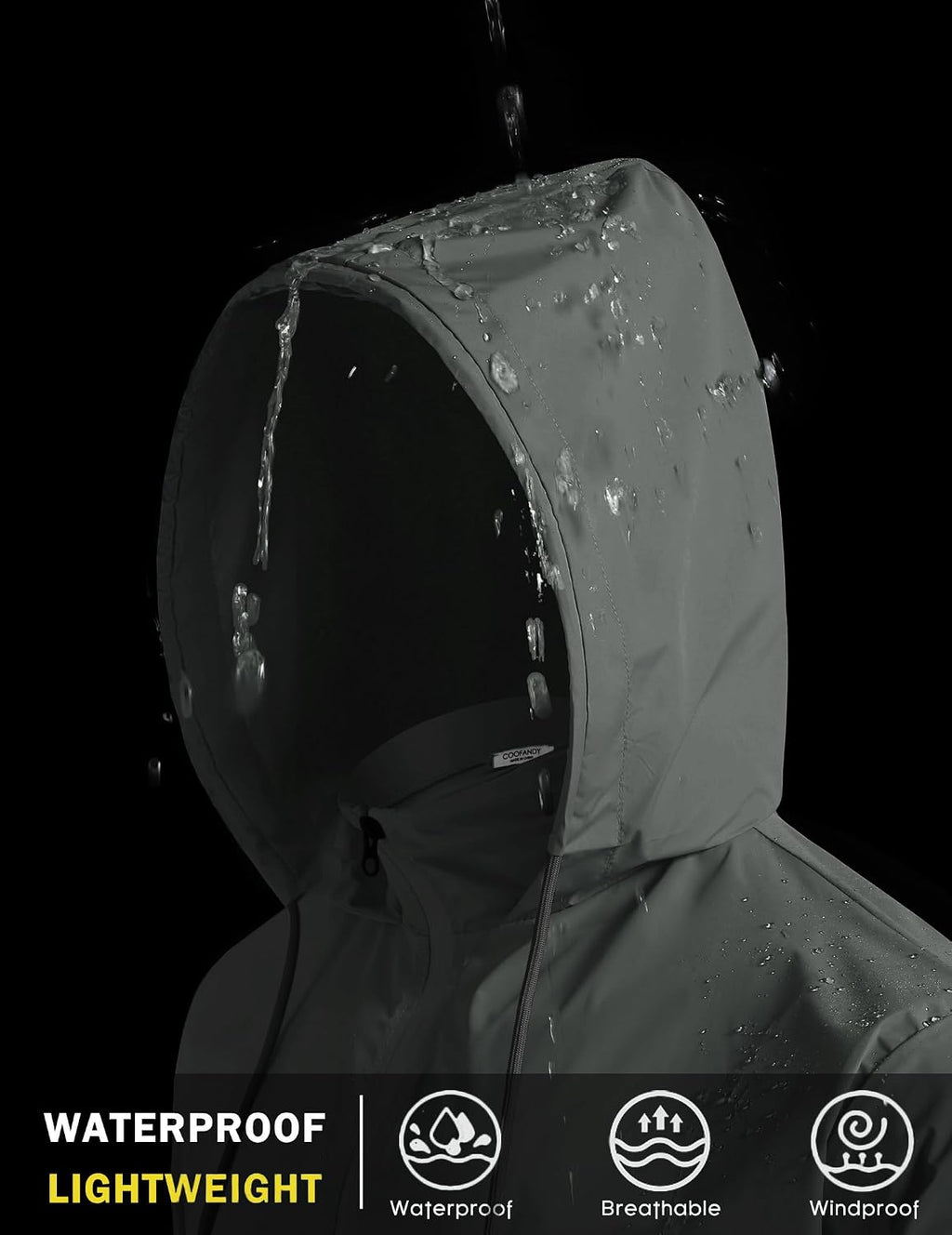 COOFANDY Men's Light Rain Jacket Packable Waterproof Raincoat Windbreaker
