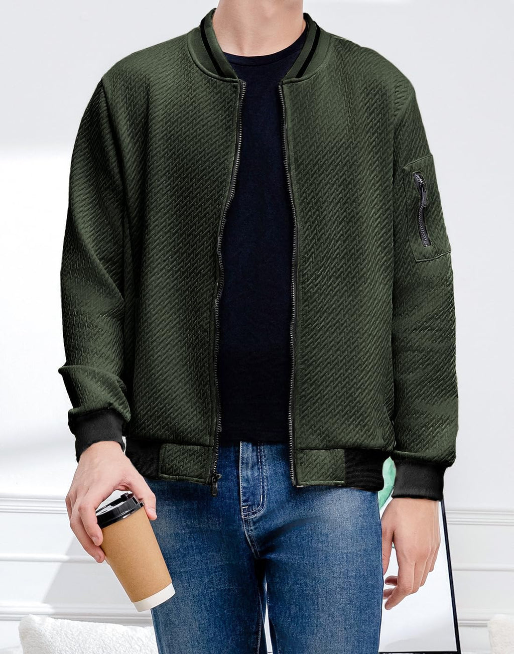 Wizoat Mens Casual Jacket Loose Fit Lightweight Jacket Varsity Bomber Jacket with Zipper
