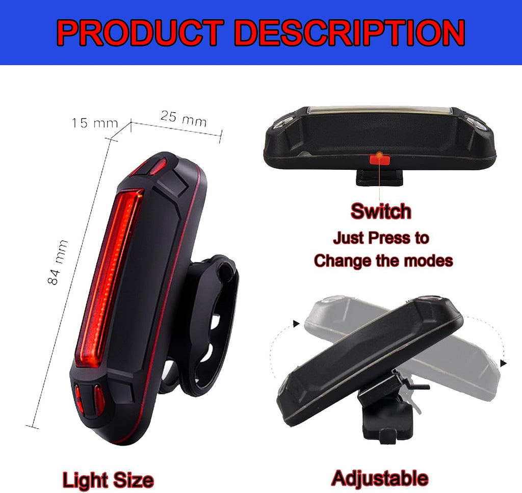 Bike Tail Light Ultra Bright Bicycle Rear Light 2 Pack USB Rechargeable LED Safety Lamp Cycling Night Riding Essential Warning Waterproof 5 Modes Road Reflector Flasher