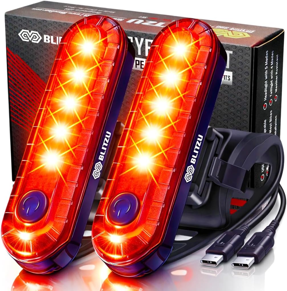 BLITZU Bike Tail Light, 2 Pack USB-C Rechargeable LED Bicycle Rear Lights