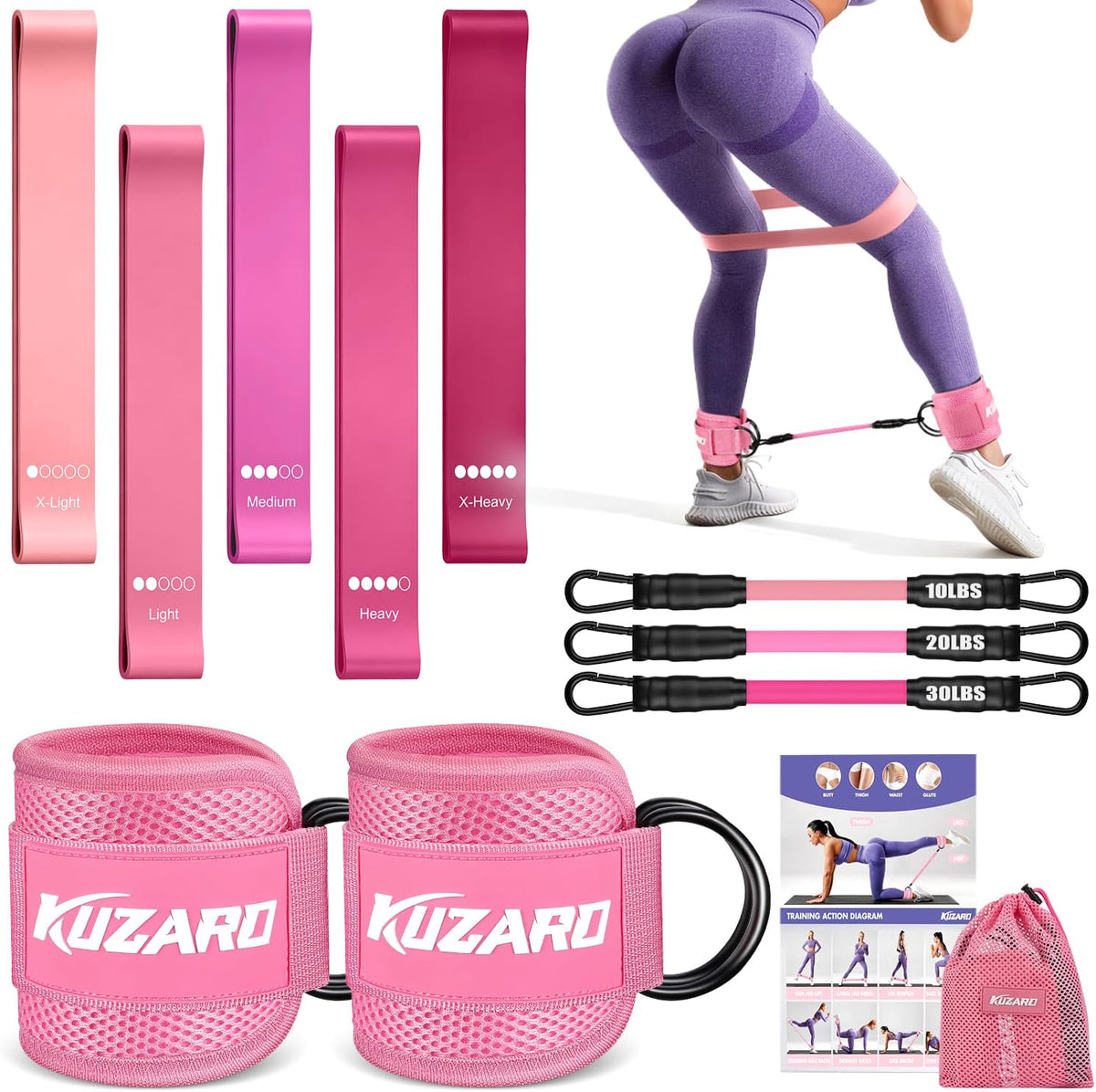 Ankle Resistance Bands with Cuffs, Resistance Bands Set for Working Out, Leg and Glute Exercise Bands – Home Gym Workout Equipment for Women, Booty Building, Pilates, Rehab, Physical Therapy