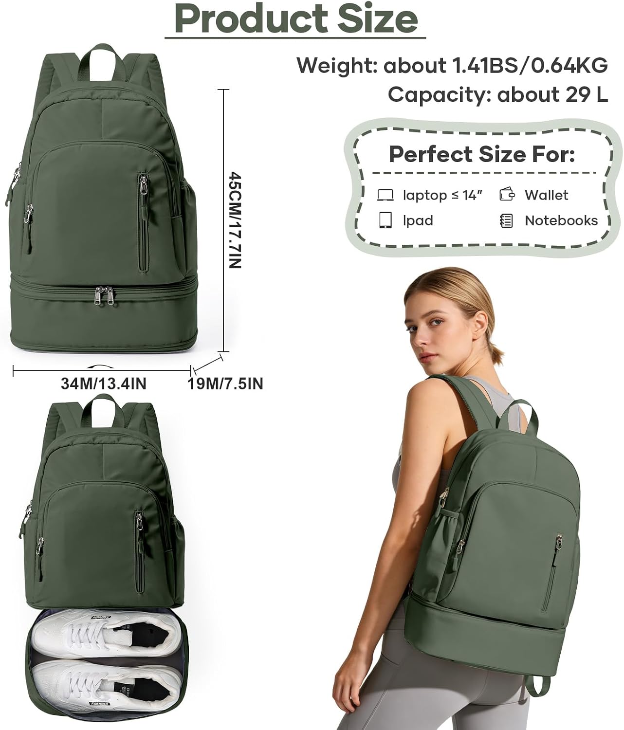 Gym Backpack for Women, Dance Volleyball Backpacks With Shoe Compartment