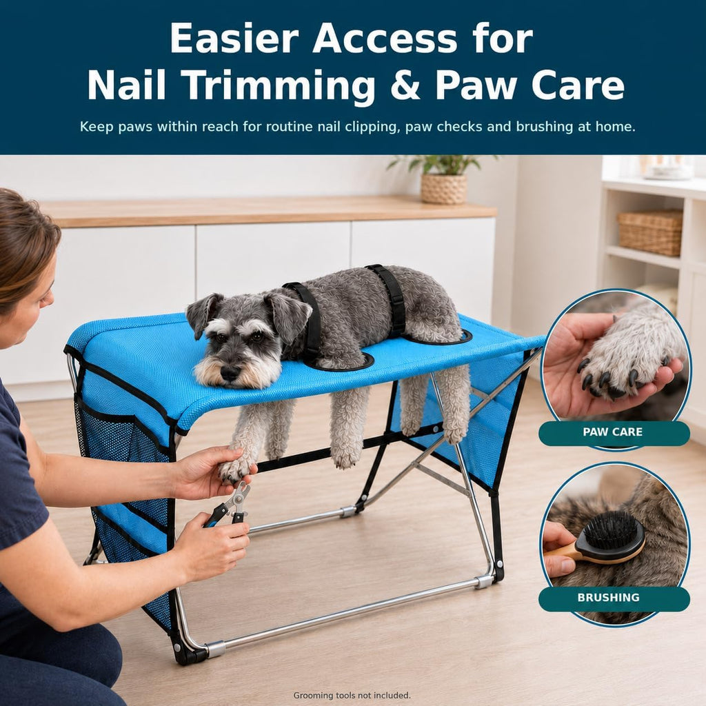 Pet Grooming Hammock with Stand for Small Dogs and Cats, (Dark blue)
