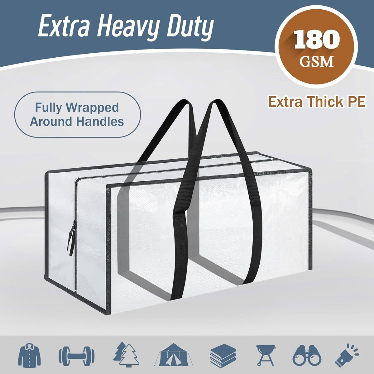 6 Pack Extra Heavy Duty Large Moving Bags with Strong Zipper, White
