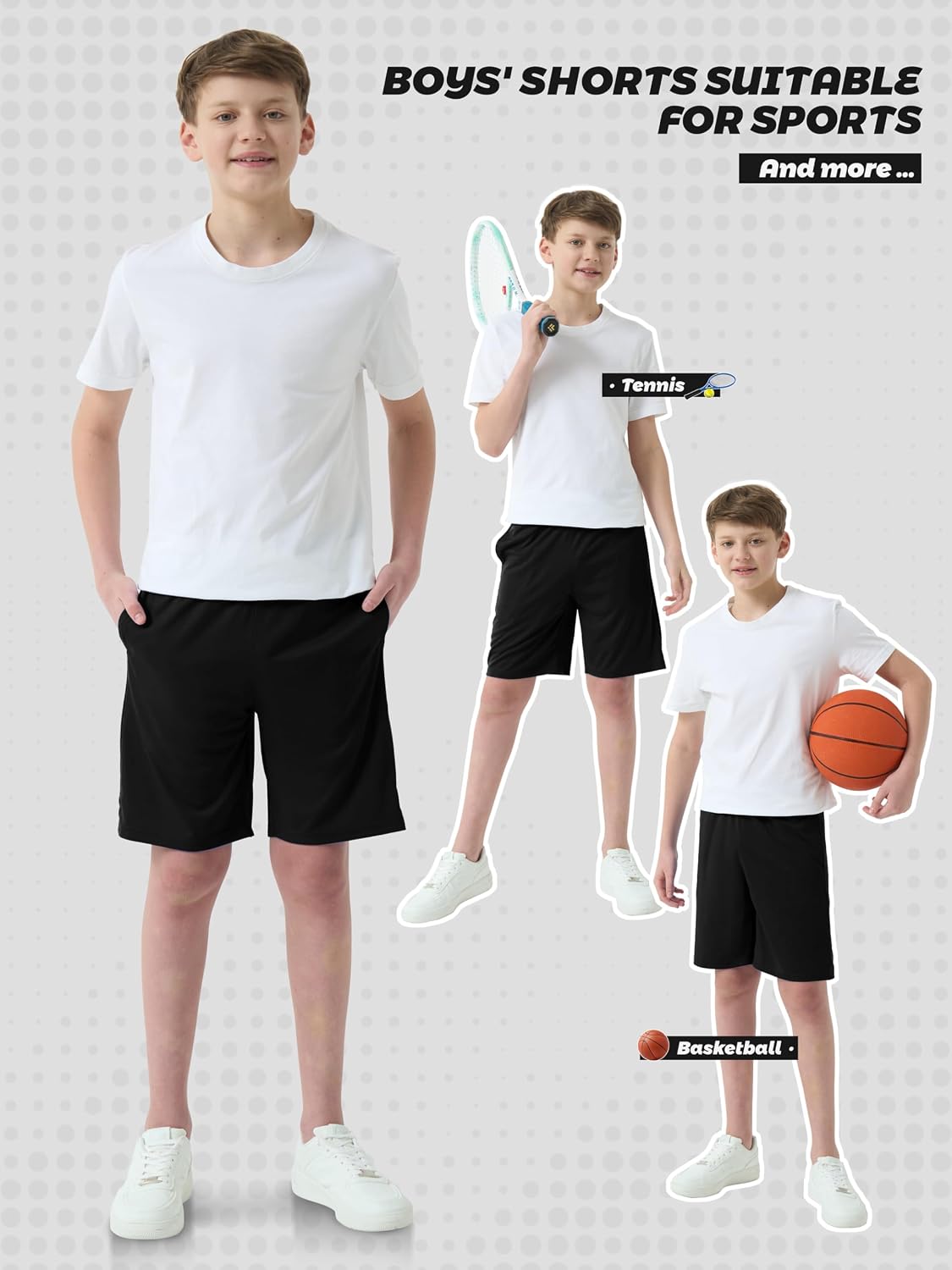 5 Pack Boys Athletic Shorts Basketball Soccer Dry-Fit Shorts with Pockets