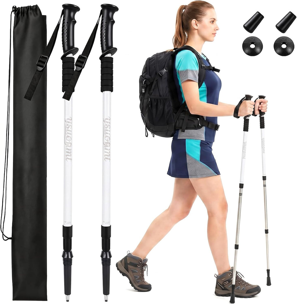 Hiking Trekking Poles, 2 Sticks with Anti-Shock and Quick Lock System， Ultralight, Telescopic, Collapsible，for Backpacking, Camping, Mountaineering, Trail Running, Snowshoeing, Men Women