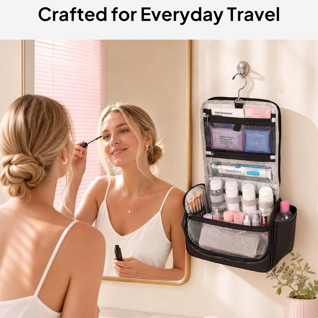 Travel Toiletry Bag for Women & Men, Waterproof Hanging Makeup Organizer