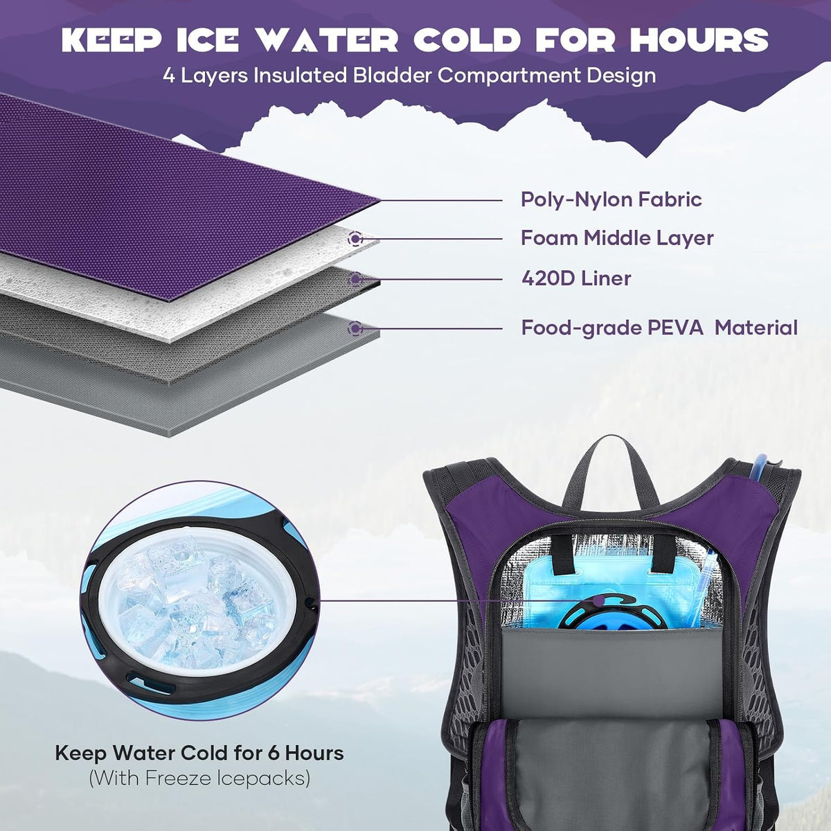 Maelstrom Lightweight Hydration Hiking Backpack with 2L/3L Water Bladder