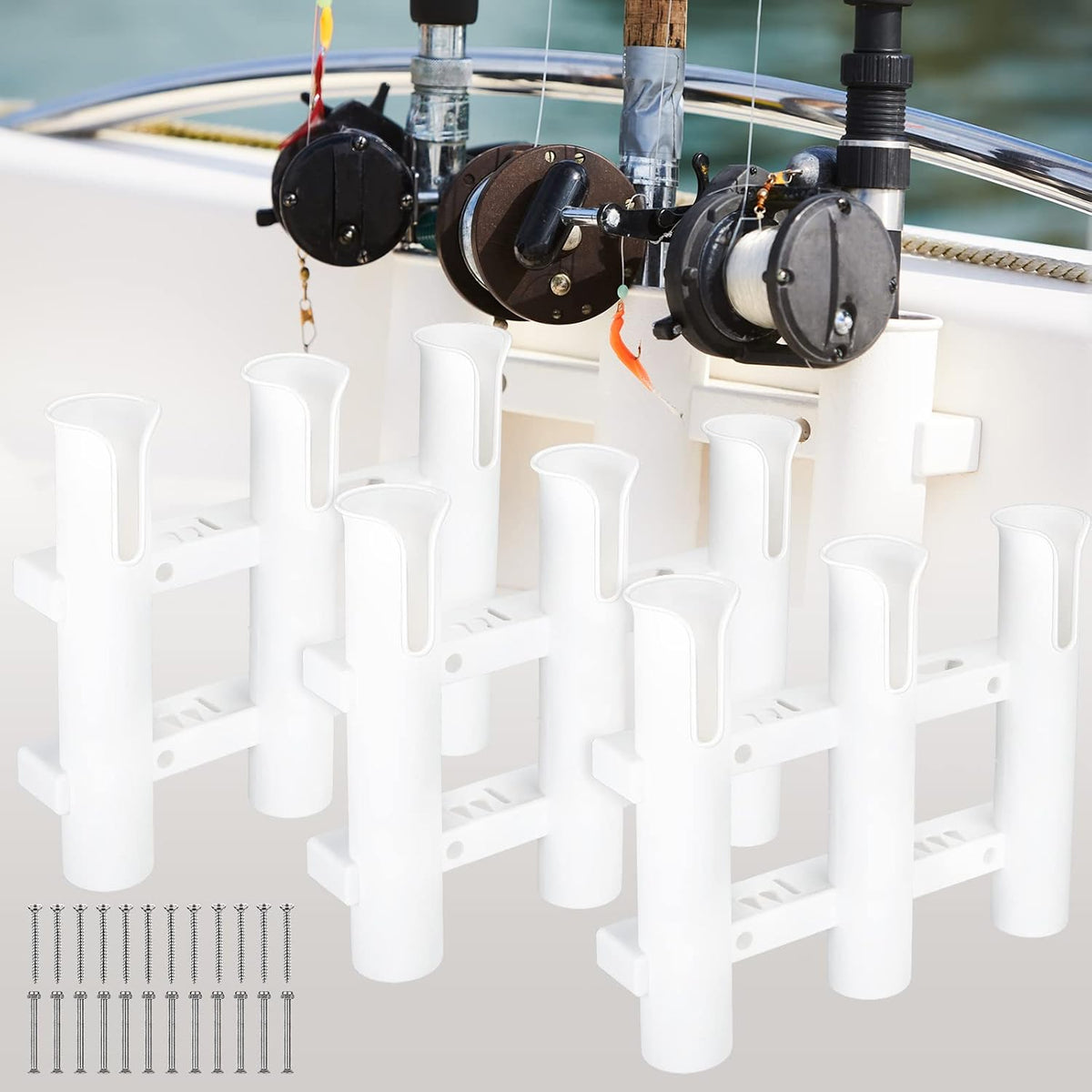 Shappy Fishing Rod Holders Wall Mounted Rack for Boat Garage, Black