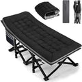 Fragess Portable Camping Cot, Sleeping Cots for Adults, 28" Extra Wide Heavy Duty Folding Cot Max Load 600LBS with Thick Mattress, Portable Camping Bed for Outdoor Camp/Office, Home Nap (Black)