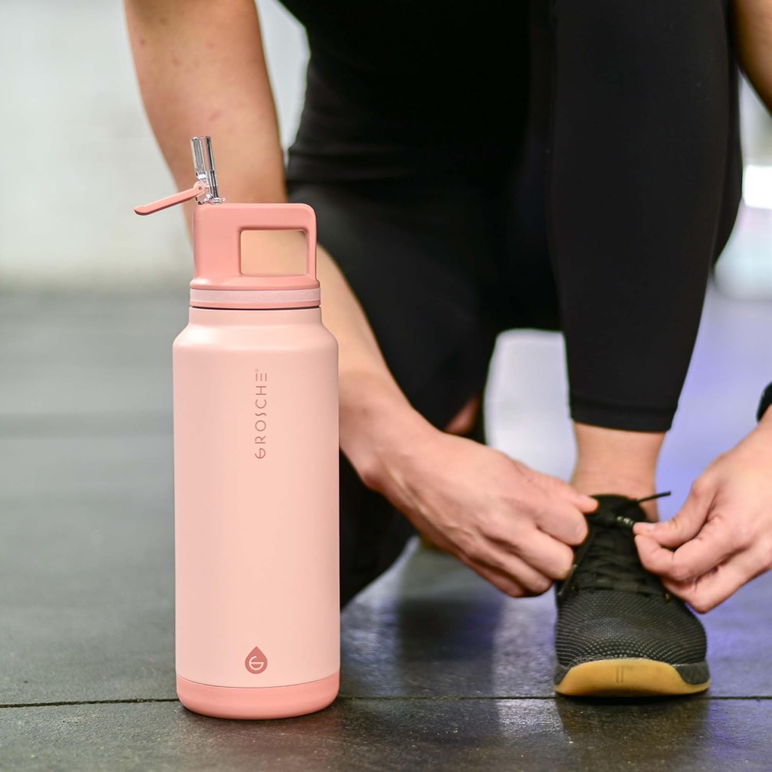 GROSCHE Alpine Flip N Sip Insulated Bottle with Straw Lid, Rose Pink, 40 oz