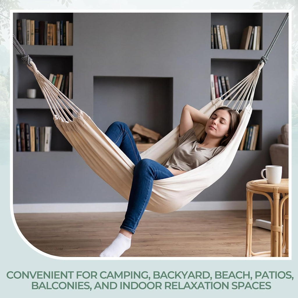 4 Set Canvas Camping Hammock,Single Hammock, Beige