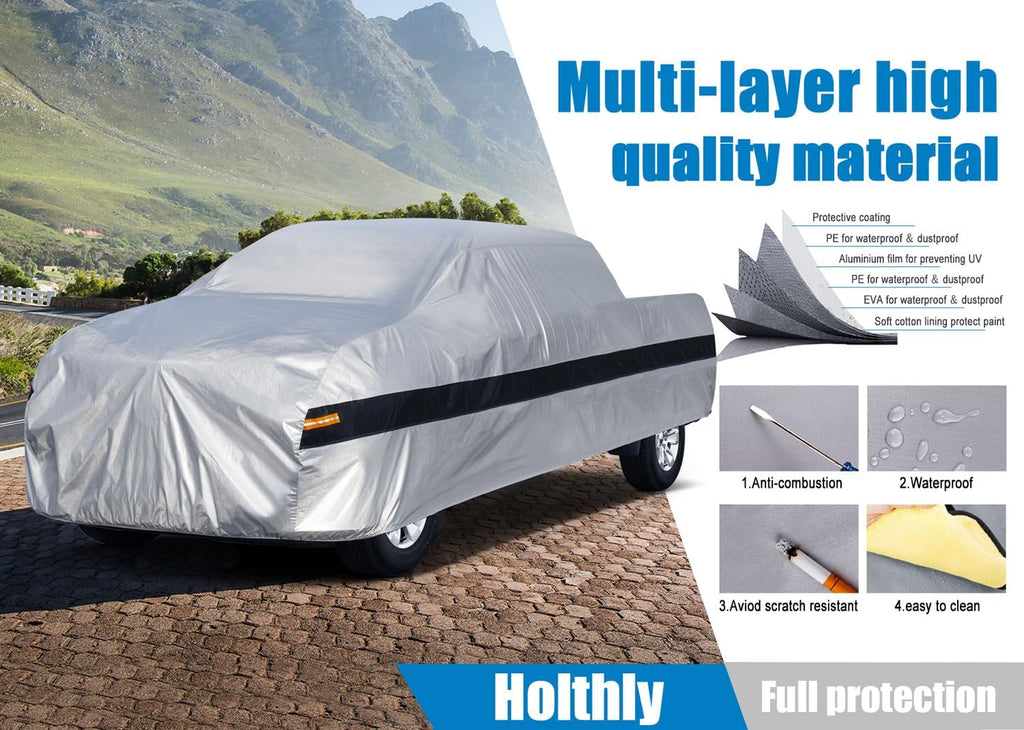 10 Layers Truck Cover Waterproof All Weather. Pickup Truck Cover Rain Snow UV Dust Protection. Length: 236-245 inches, Universal Fit for Ford F150 Chevy Silverado Dodge Ram 1500.