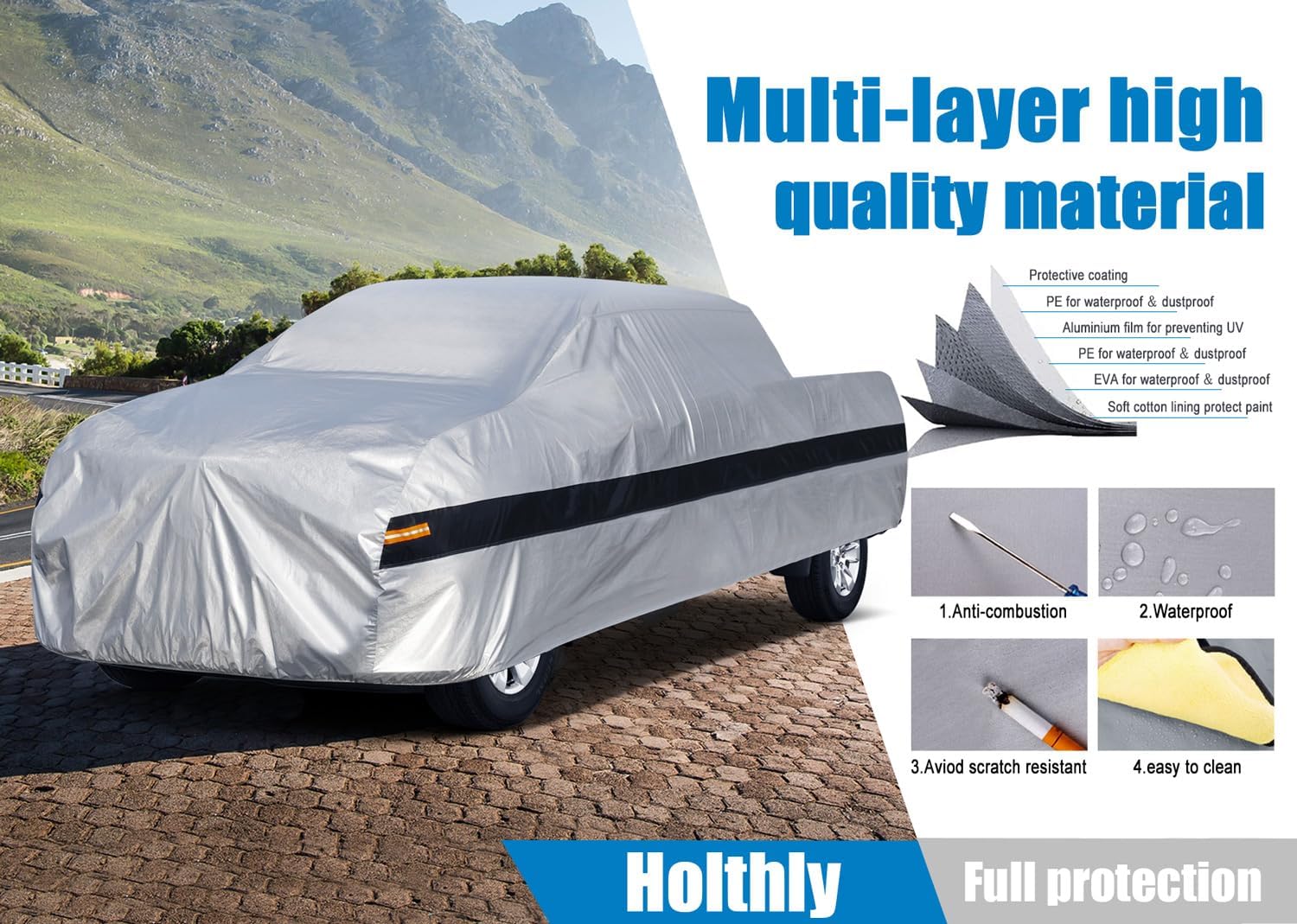 10 Layers Truck Cover Waterproof All Weather. Pickup Truck Cover Rain Snow UV Dust Protection. Length: 236-245 inches, Universal Fit for Ford F150 Chevy Silverado Dodge Ram 1500.