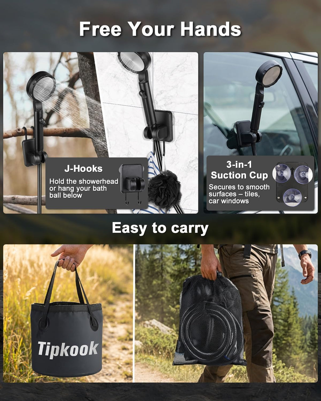 Portable Shower for Camping with 5 Gallons Foldable Bucket,High-Pressure