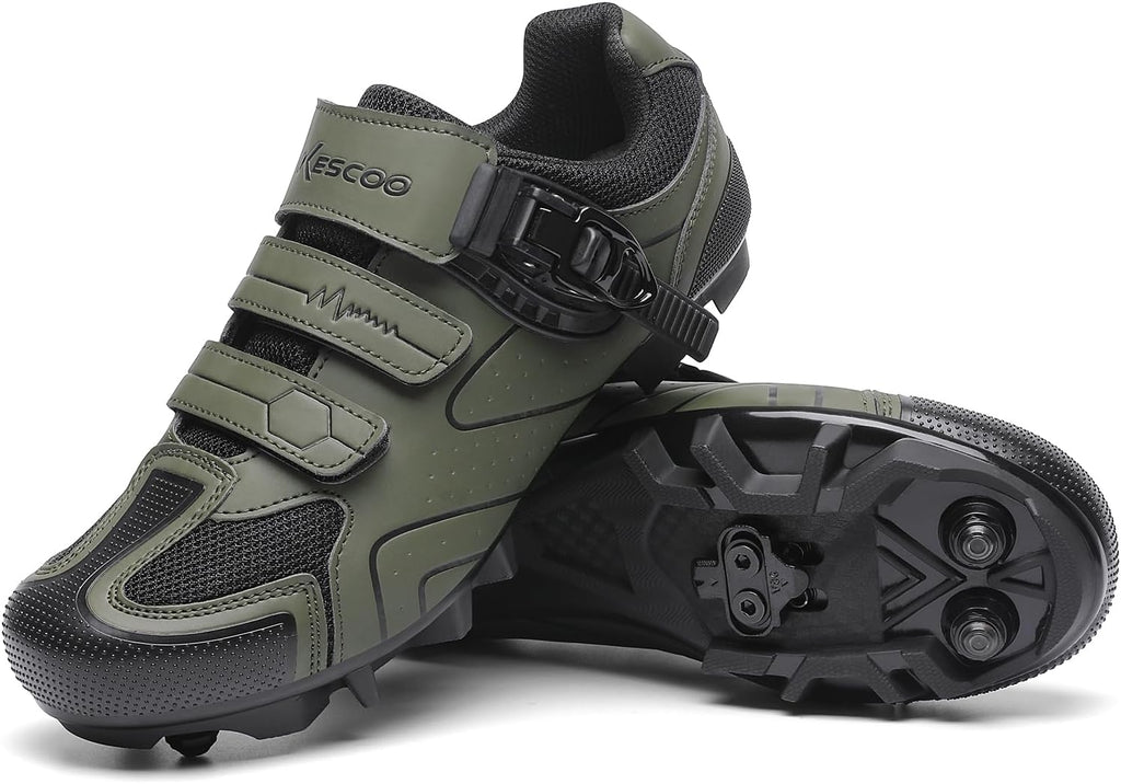 KESCOO Mens Mountain Bike Shoes with 2-Bolts SPD Cleats Cycling Shoes