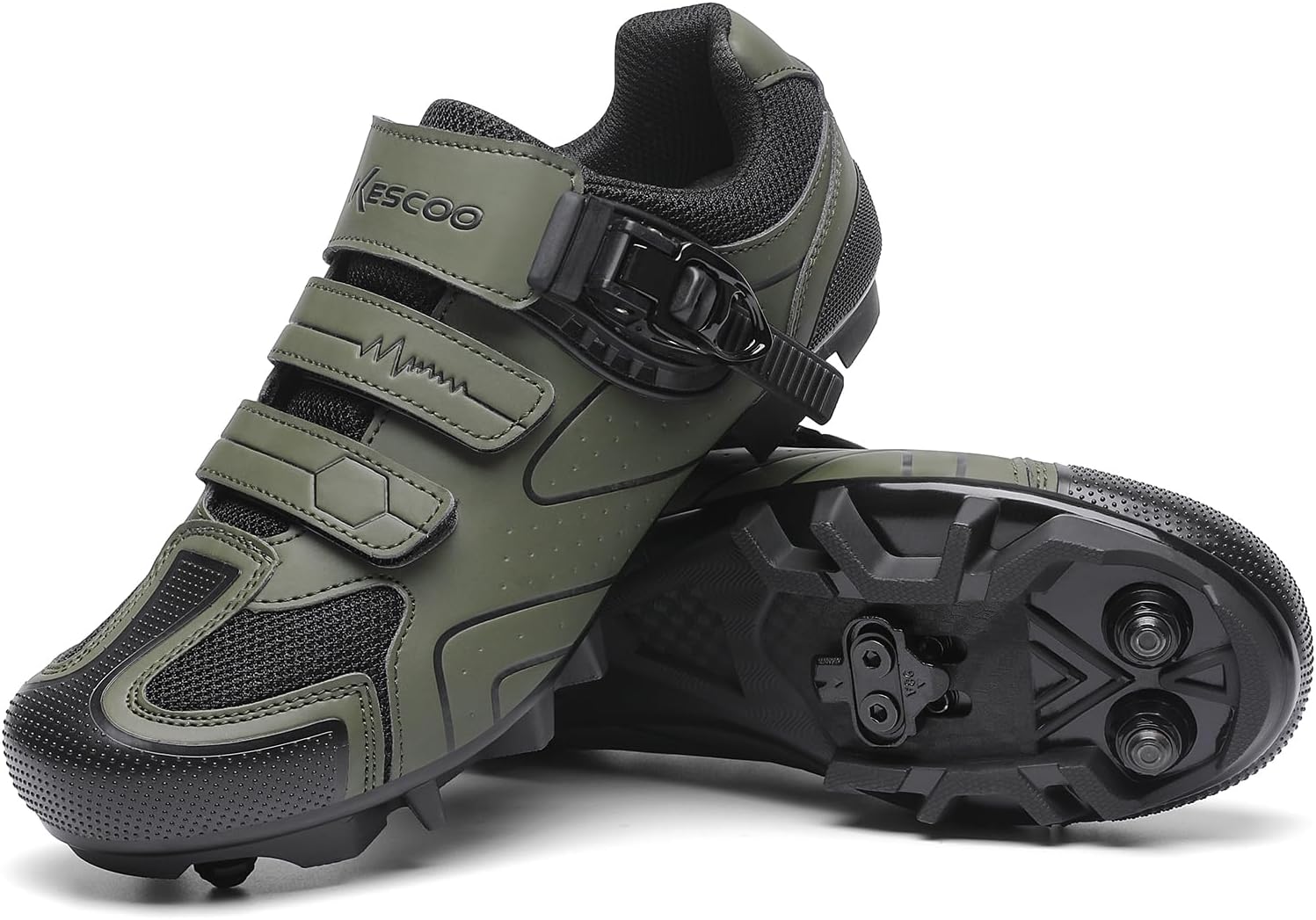 KESCOO Mens Mountain Bike Shoes with 2-Bolts SPD Cleats Cycling Shoes