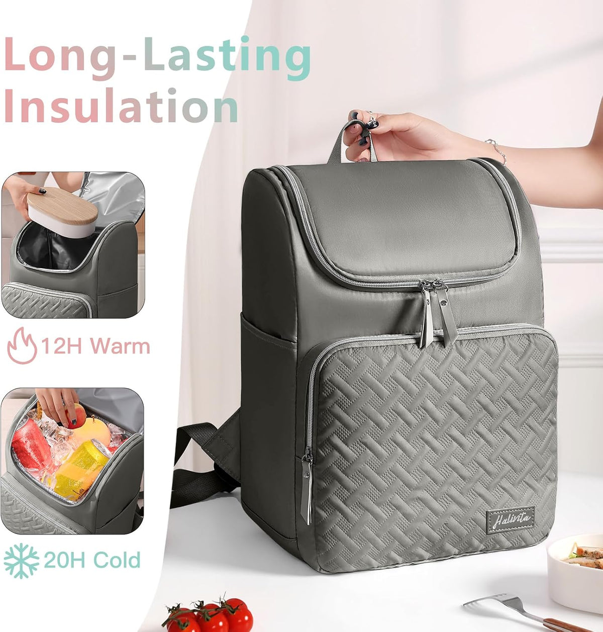 Cooler Backpack Insulated Leak Proof 33 Cans, Waterproof Hiking Backpack Cooler Soft Cooler Bag Lunch Backpack for Picnic Camping Beach, Gray