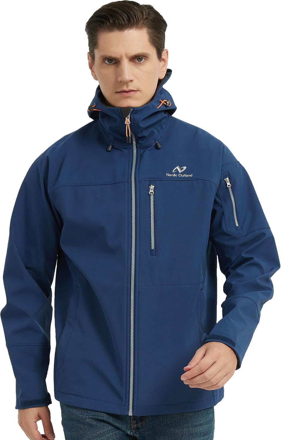 NORDIC OUTLAND Men's Waterproof Softshell Rain Jacket, Hooded Windbreaker 7 Pockets, Lightweight Shell for Outdoor Activities