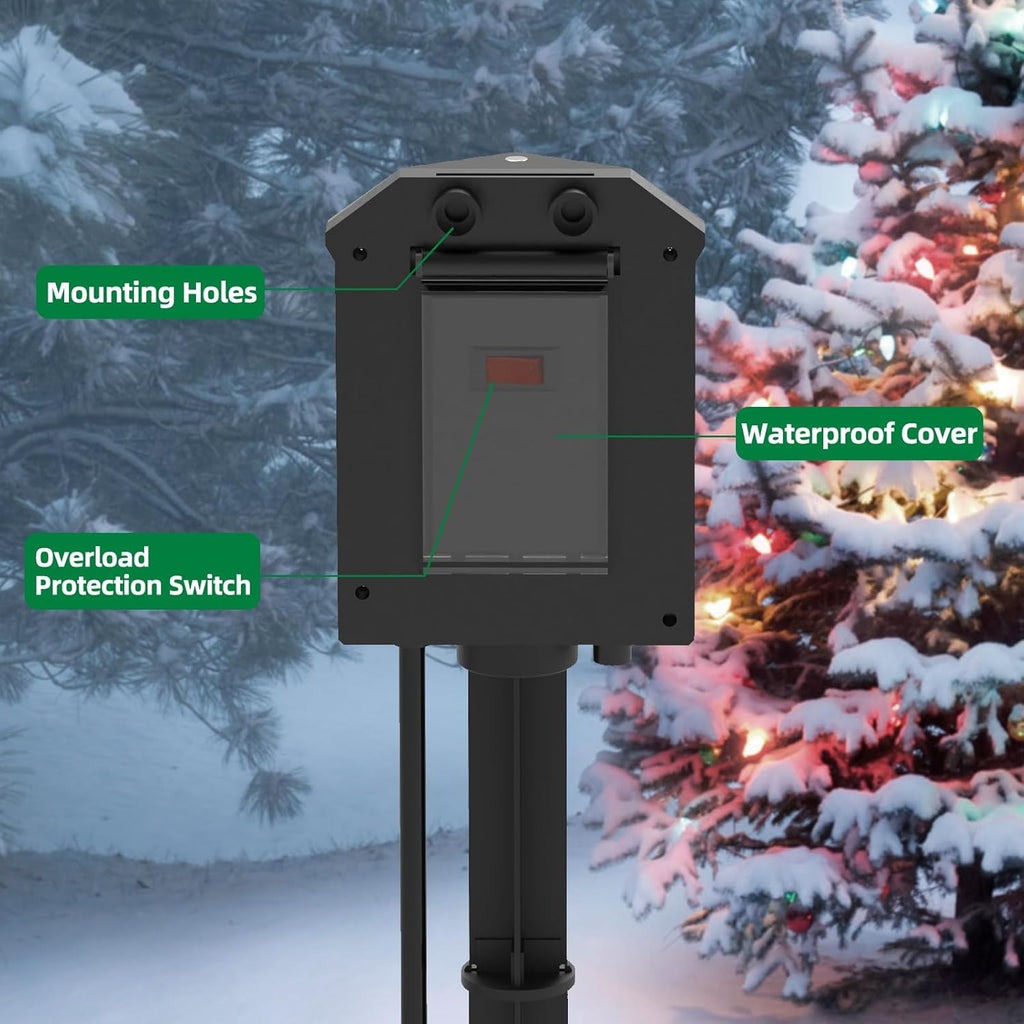 TiFFCOFiO Outdoor Power Strip Weatherproof, 25 FT Extension Cord with Stake, 6 Grounded Outlets for Yard, Pool and Garden Decorations, 15A/1875W, ETL Listed
