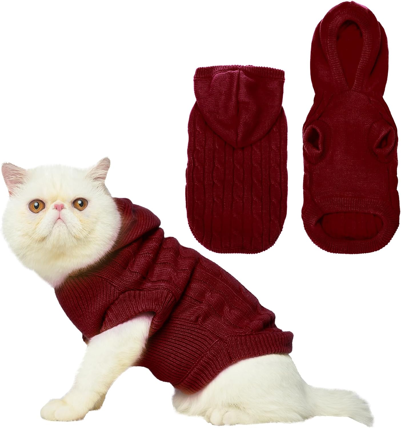 PUPTECK Winter Dog Cat Sweater Coat - Soft Cold Weather Clothes Knitwear for Kitties &amp; Small Dogs Indoor Outdoor Walking Warm, Knitted Classic for Doggies Kitties Girls Boys, Orange M