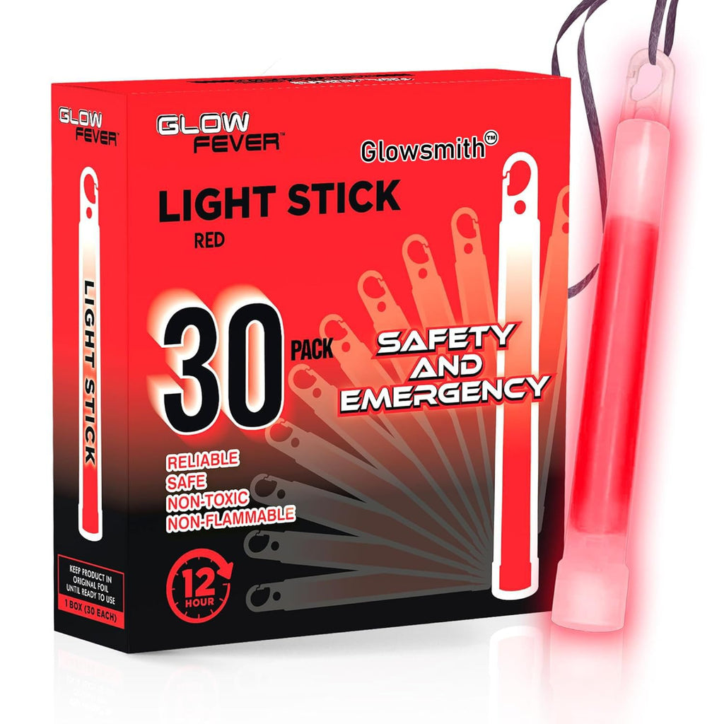 Glow Fever Emergency Safety Military Grade Glow Sticks; 10pcs, 6" Ultra Bright Glow Sticks with 12 Hours Duration. Great for Hiking, Party, Camping, Blackouts, Hurricane and Survival Kits (Red)