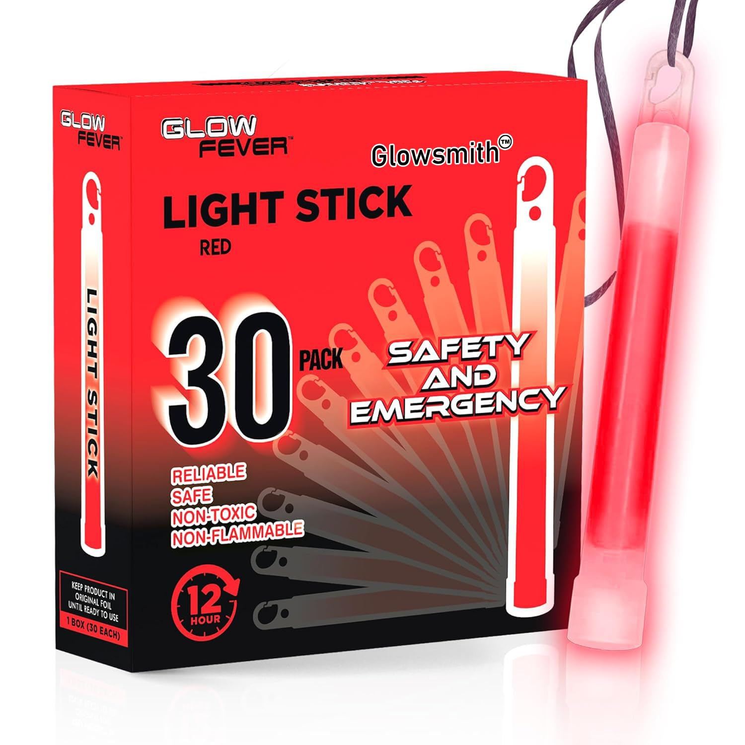 Glow Fever Emergency Safety Military Grade Glow Sticks; 10pcs, 6" Ultra Bright Glow Sticks with 12 Hours Duration. Great for Hiking, Party, Camping, Blackouts, Hurricane and Survival Kits (Red)