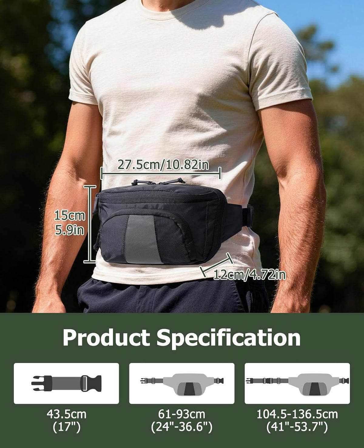 NOOLA Fanny Pack for Men Women with Extender Strap, Crossbody Waist Bag