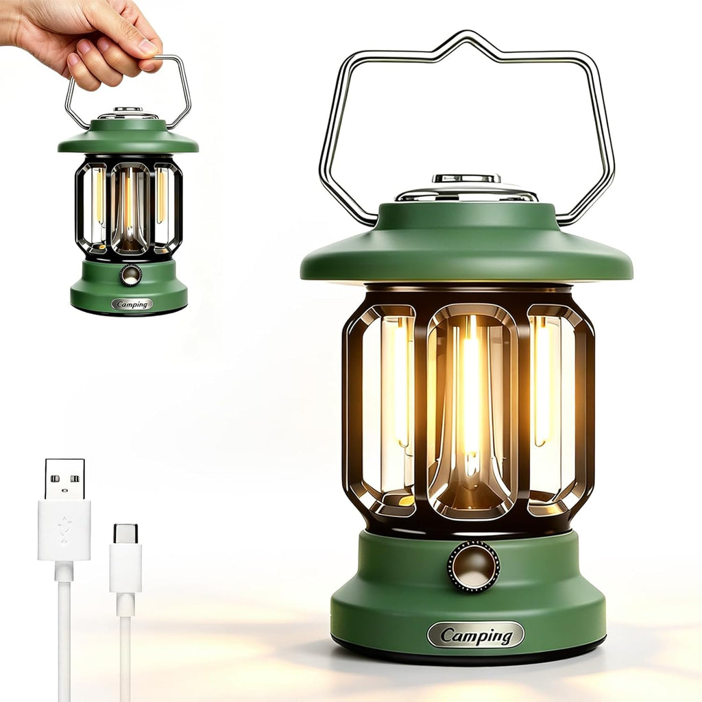 Rechargeable Camping Lantern Outdoor 1200LM, 3600mAh LED Dimmable Warm & White Modes, Retro Tent Lamp Hanging Lights for Outside, Rustic Decor, Powered Lanterns Lighting for Garden Patio Decorative