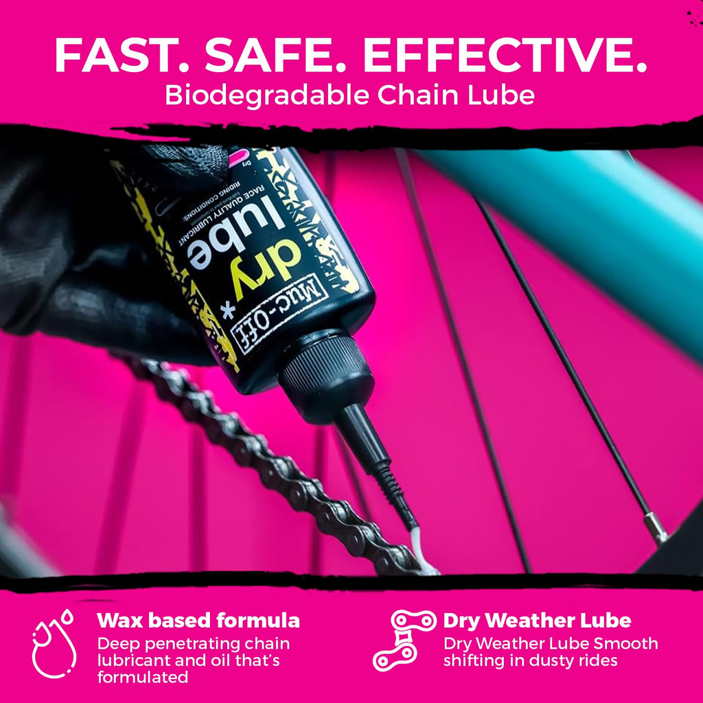 Muc-Off Bio Dry Bike Chain Lube 50ml (Pack of 2) Wax-Based Formula for Smooth Gear Shifts | Creates Protective Layer and Reduces Friction | Pipette System for Easy Application