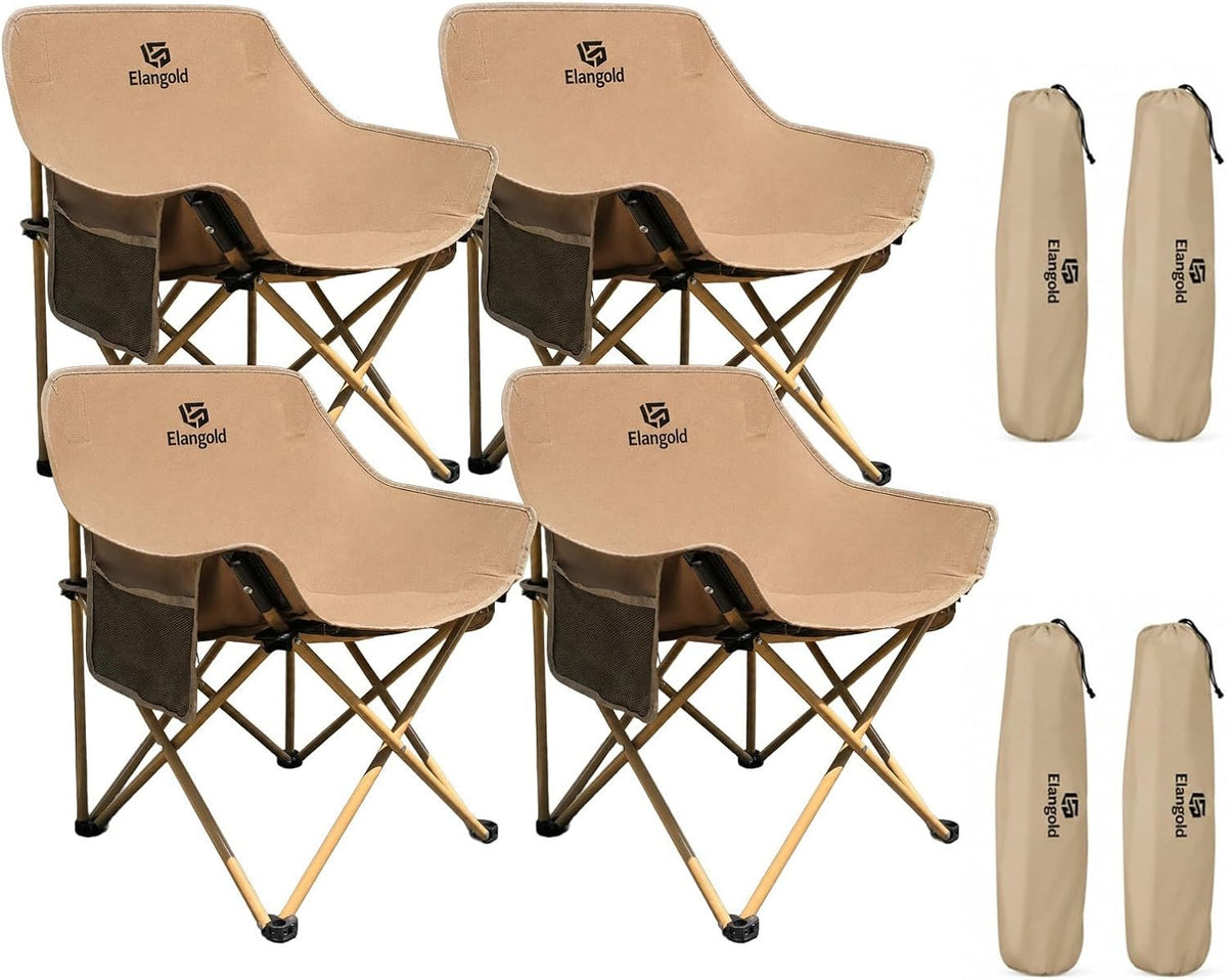 ELangod Folding Camping Chair Set, 2 Pack Portable Outdoor Chairs