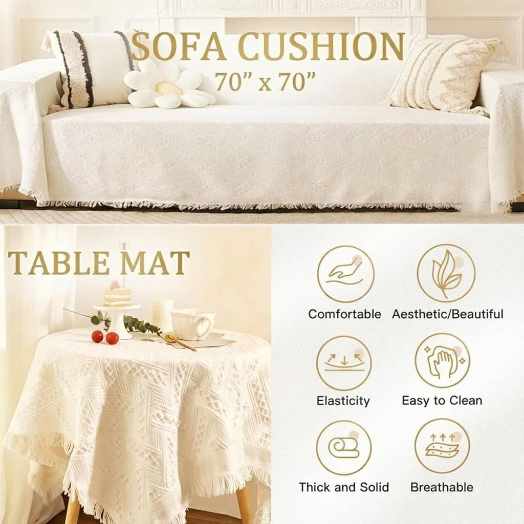White Picnic Blanket, Extra Large Soft Cotton Gauze Picnic Rug 71"x71", Lightweight Breathable Blanket, Machine Washable for Beach, Camping, Park, Couples (Purr Petals)