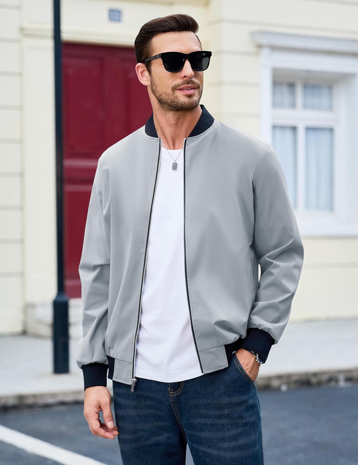 MAGCOMSEN Men's Bomber Jacket Lightweight Full Zip Windbreaker Jackets