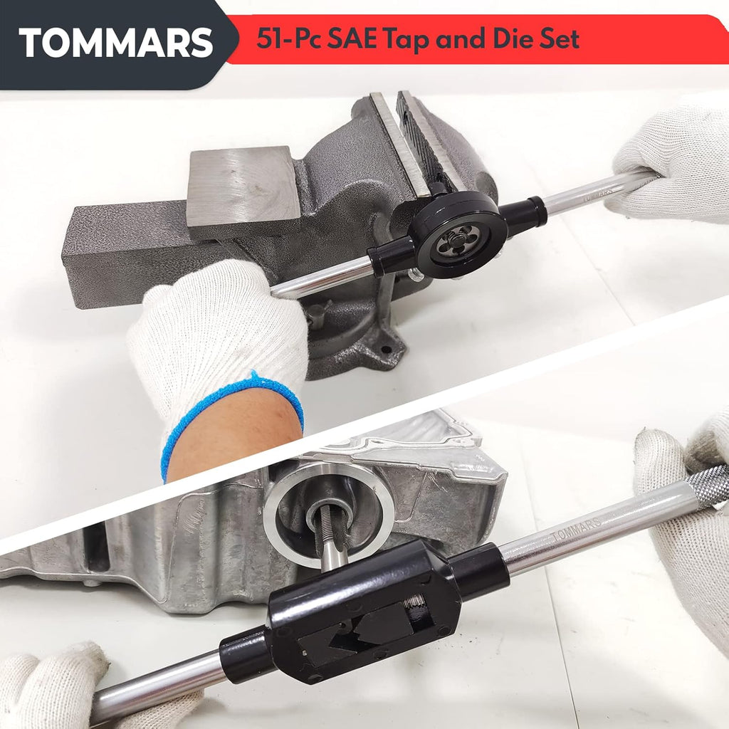 TOMMARS 51Pcs Jumbo Tap and Die Set, 1/4-20 to 1-14 SAE Threading