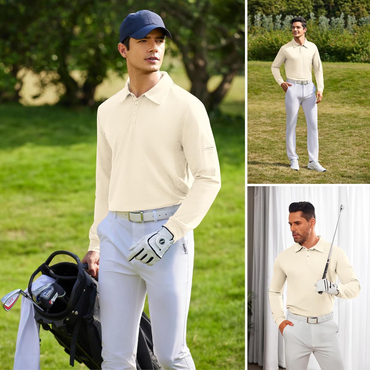 Deyeek Men's Long Sleeve Polo Shirts, Quick Dry Golf Polo for Men