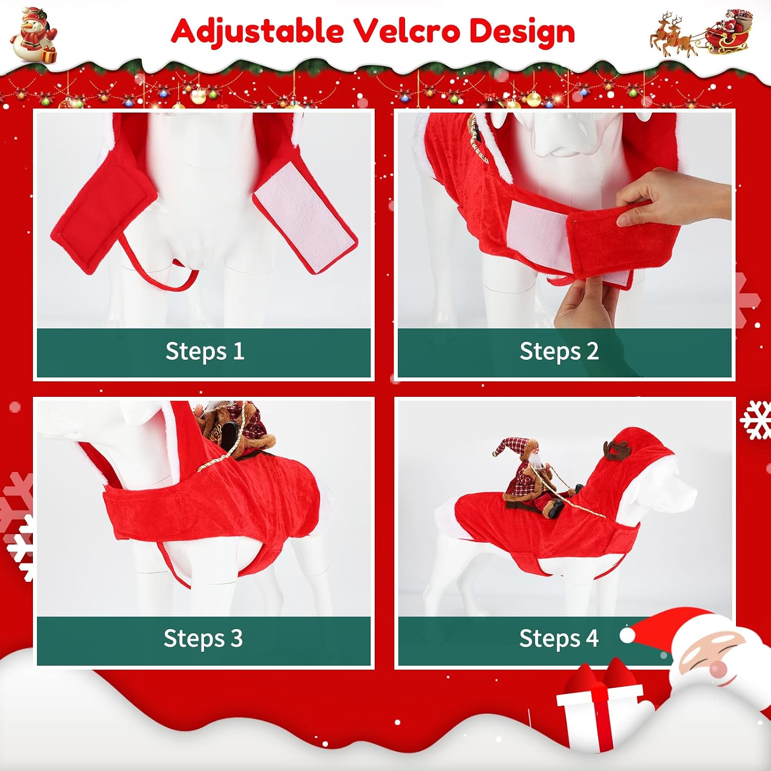 BWOGUE Santa Dog Costume, Dog Christmas Outfit, Riding Pet Clothes, Size L