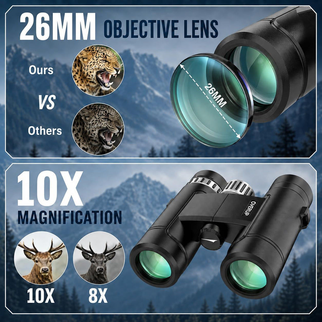 10x26 Compact Binoculars for Adults Travel Cruise Ship Birding Waterproof