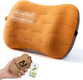 Inflatable Camping Pillow - Ultralight Compact Air Pillow for Travel, Backpacking & Hiking - Ergonomic Neck & Lumbar Support - Portable Inflatable Pillow with Removable Washable Cover - (Orange)