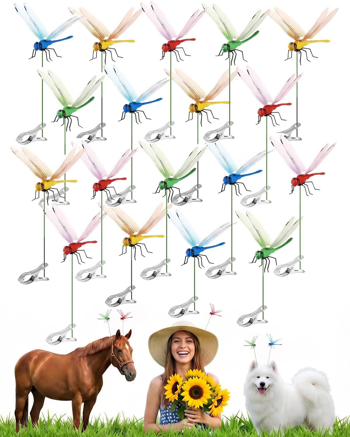 16 Pack Dragonfly Garden Decor, Colorful Metal Dragonfly Wall Art, Hanging Dragonfly Ornaments for Outdoor Indoor Patio Fence Yard Lawn Home Decoration Decoration