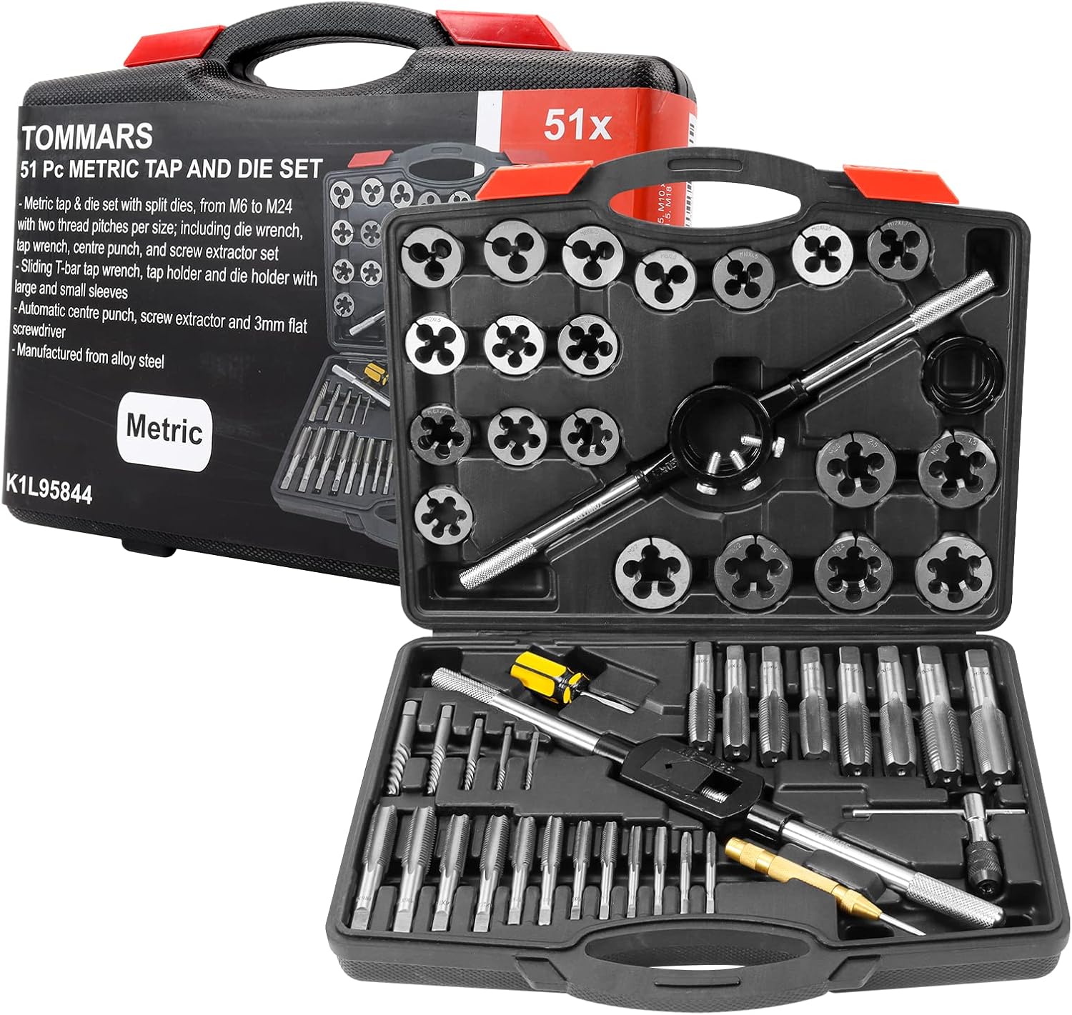 TOMMARS 51Pcs Jumbo Tap and Die Set, 1/4-20 to 1-14 SAE Threading