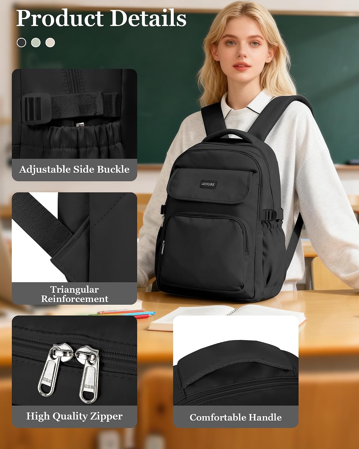 Simple Aesthetic Black Backpacks For School,Lightweight Casual College Backpack Women,Travel Laptop Daypack Men,Waterproof Middle School Book bag For Teens Boys Girls